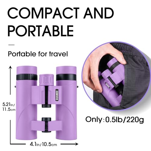 GUANIEE 10x25 Binoculars for Kids Mini Pocket Compact Binoculars Waterproof Small Binocular for Bird Watching Travel Stargazing Outdoor Sports Purple - Image 3