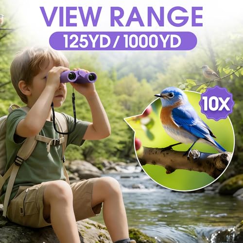 GUANIEE 10x25 Binoculars for Kids Mini Pocket Compact Binoculars Waterproof Small Binocular for Bird Watching Travel Stargazing Outdoor Sports Purple - Image 4