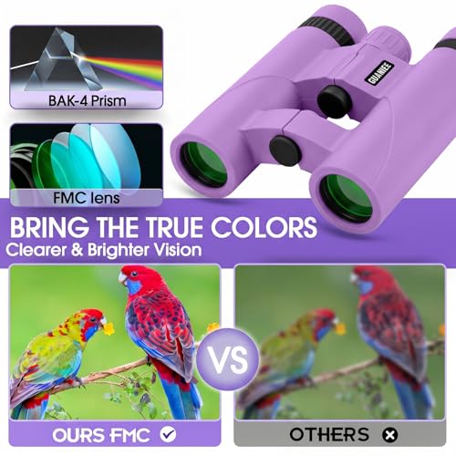 GUANIEE 10x25 Binoculars for Kids Mini Pocket Compact Binoculars Waterproof Small Binocular for Bird Watching Travel Stargazing Outdoor Sports Purple - Image 2