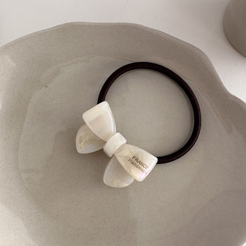 Loquat Gold Bow Acetate Hair Tie Elastic Durable BandAcetic Acid Mermaid White Acetic Acid Mermaid White