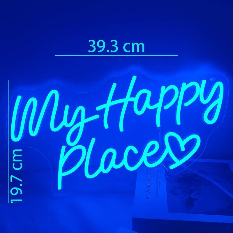 Horoof Home My Happy Place Neon Blue LED Wall Light - Aesthetic Acrylic Sign for Bedroom, Office, or Gift - Image 2