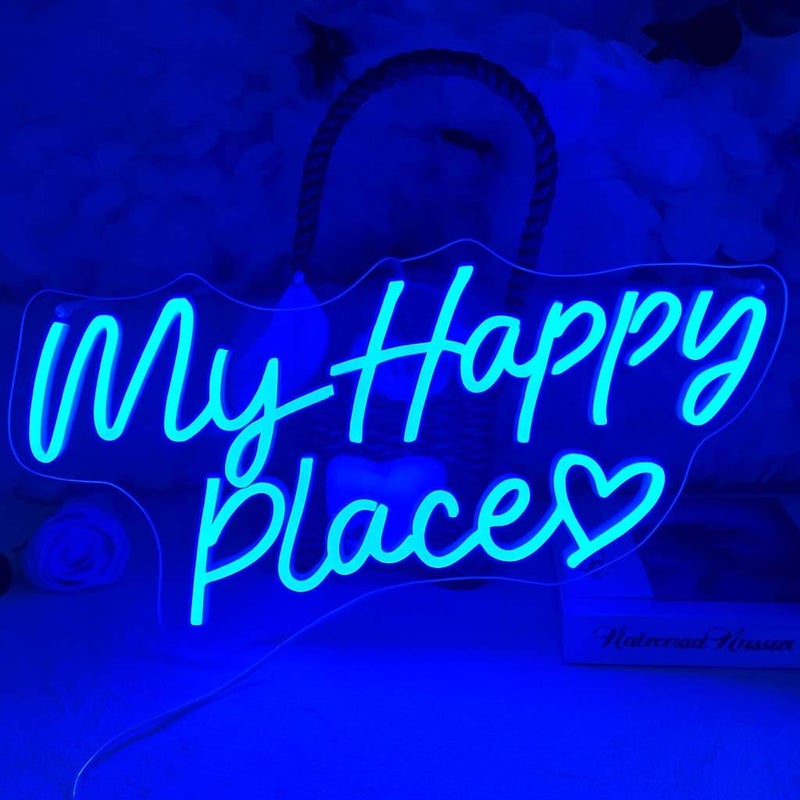 Horoof Home My Happy Place Neon Blue LED Wall Light - Aesthetic Acrylic Sign for Bedroom, Office, or Gift - Image 1