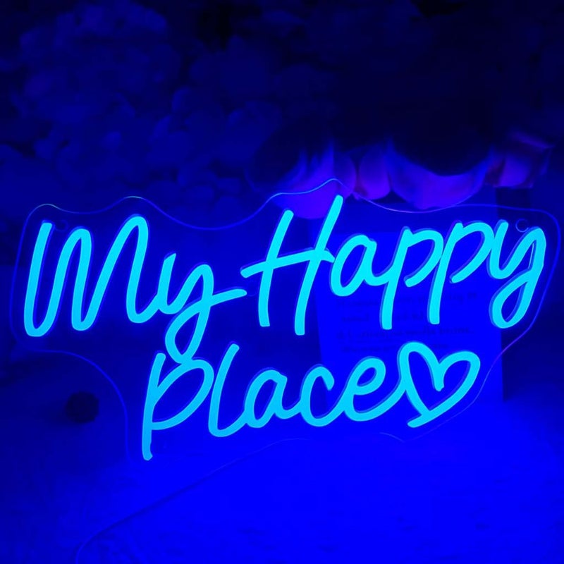Horoof Home My Happy Place Neon Blue LED Wall Light - Aesthetic Acrylic Sign for Bedroom, Office, or Gift - Image 3
