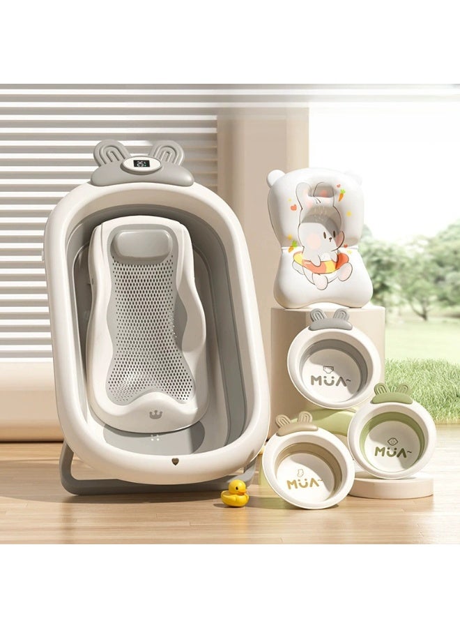 حوض استحمام قابل للطي للأطفال مع حصيرة، ومقياس حرارة الماء وفتحة تصريف، حوض استحمام محمول ومتين قابل للطي للأطفال، 3 أحواض قابلة للطي، مناسب للأطفال حديثي الولادة من عمر 0 ​​إلى 36 شهرًا - Image 1