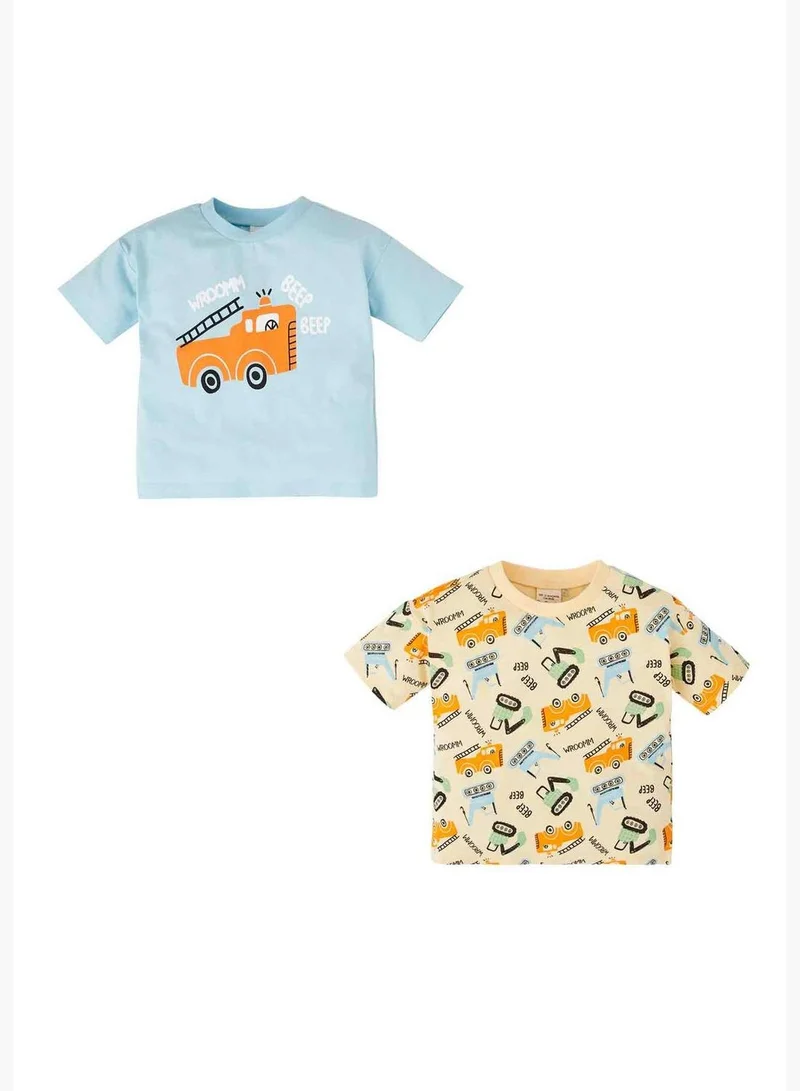 DeFacto 2 Pack Regular Fit Short Sleeve Working Machine Print T-Shirt