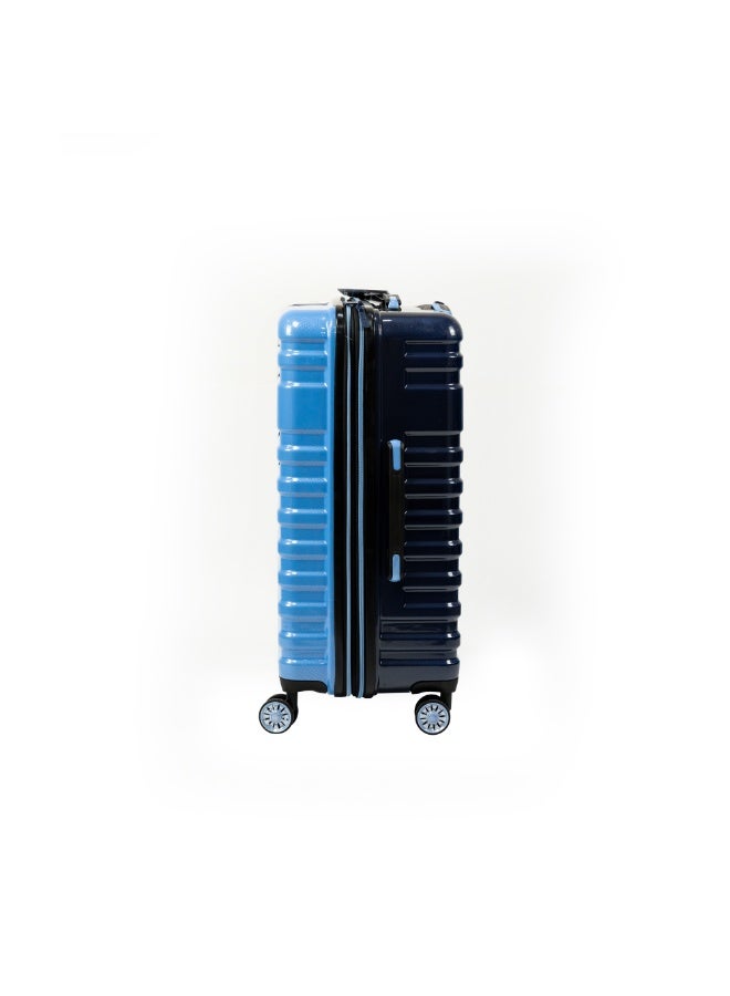Medium Checked Suitcase Hardside Lightweight Polycarbonate Travel Luggage Blue and Dark Blue  24 inch - Image 2
