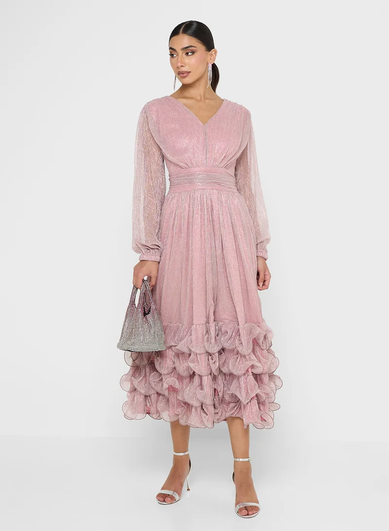 جولدن ابل Vneck Metallic Maxi Dress