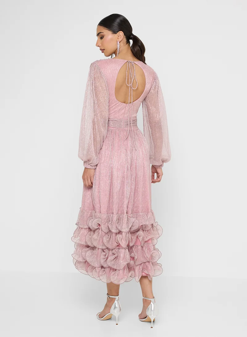 جولدن ابل Vneck Metallic Maxi Dress