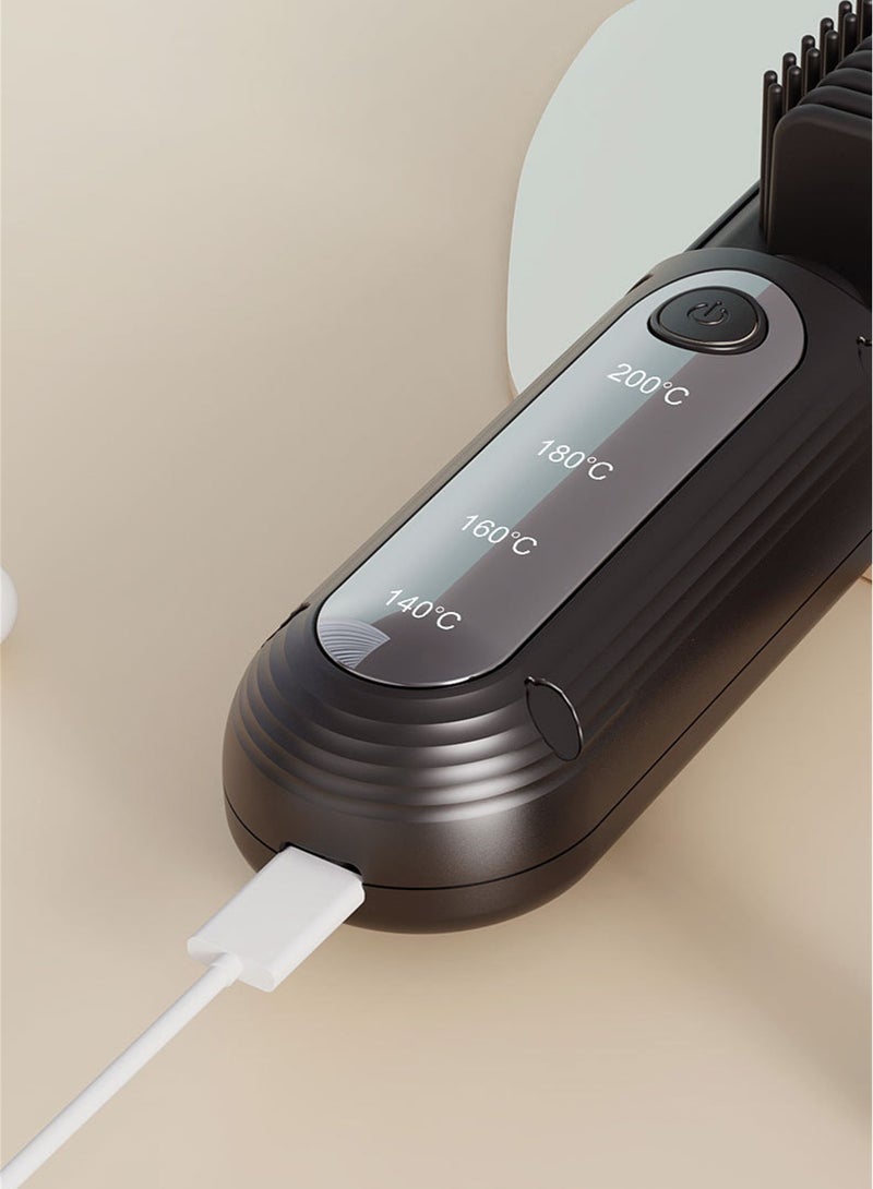Cordless Hair Straightener Brush with 10M Negative Ions, USB C Rechargeable, 4000mAh Battery, 4 Heat Settings, Fast Heating, Perfect for Travel and Home, Black - Image 4
