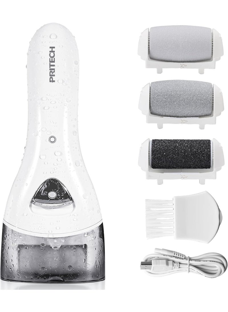 pritech Electric Hard Skin Remover Foot Callus Remover Electric Foot File Rechargeable Dead Skin Remover for Feet Electric Pedicure Kit Proffessinal Feet Care with 3 Roller Heads 1 Cleaning Brush USB Cord - Image 1