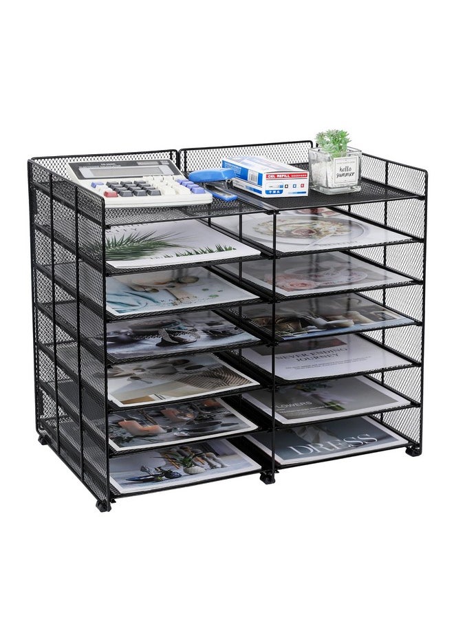 TQVAI Desk File Organizer Literature Organizer 12 Compartments Mail Organizer Countertop Removable Letter Tray Paper Storage Organizer Mail Sorter Black  - Image 1