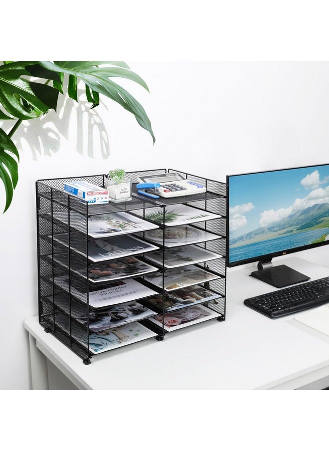TQVAI Desk File Organizer Literature Organizer 12 Compartments Mail Organizer Countertop Removable Letter Tray Paper Storage Organizer Mail Sorter Black  - Image 2