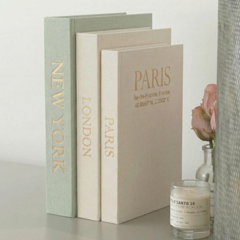 AMINALUX Faux Book Storage Box Set of 3GreenBeigeBeigeDecorative Faux Books with Hidden Storage for Coffee Table Decor Bookshelf or MantleLinen Decorative BoxesAesthetic Book Decor for Home - Image 2