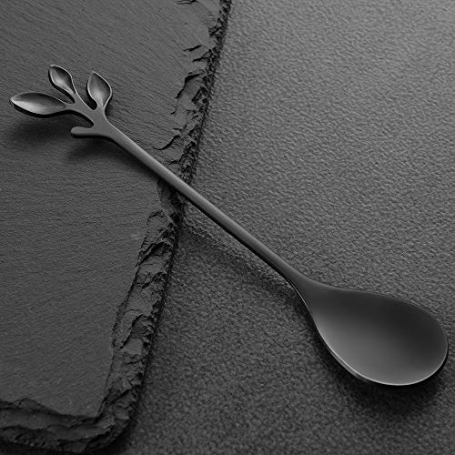 AnSaw Elegant Black Leaf Coffee Spoons - 10-Piece, 4.7" Mini Stainless Steel Espresso & Dessert Tea Spoons, Perfect for Demitasse & Small Servings - Image 4