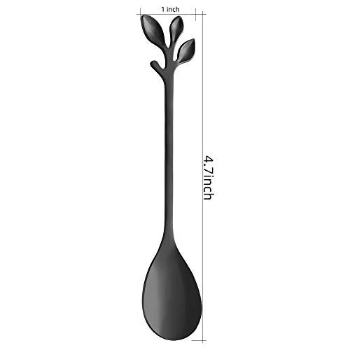 AnSaw Elegant Black Leaf Coffee Spoons - 10-Piece, 4.7" Mini Stainless Steel Espresso & Dessert Tea Spoons, Perfect for Demitasse & Small Servings - Image 2