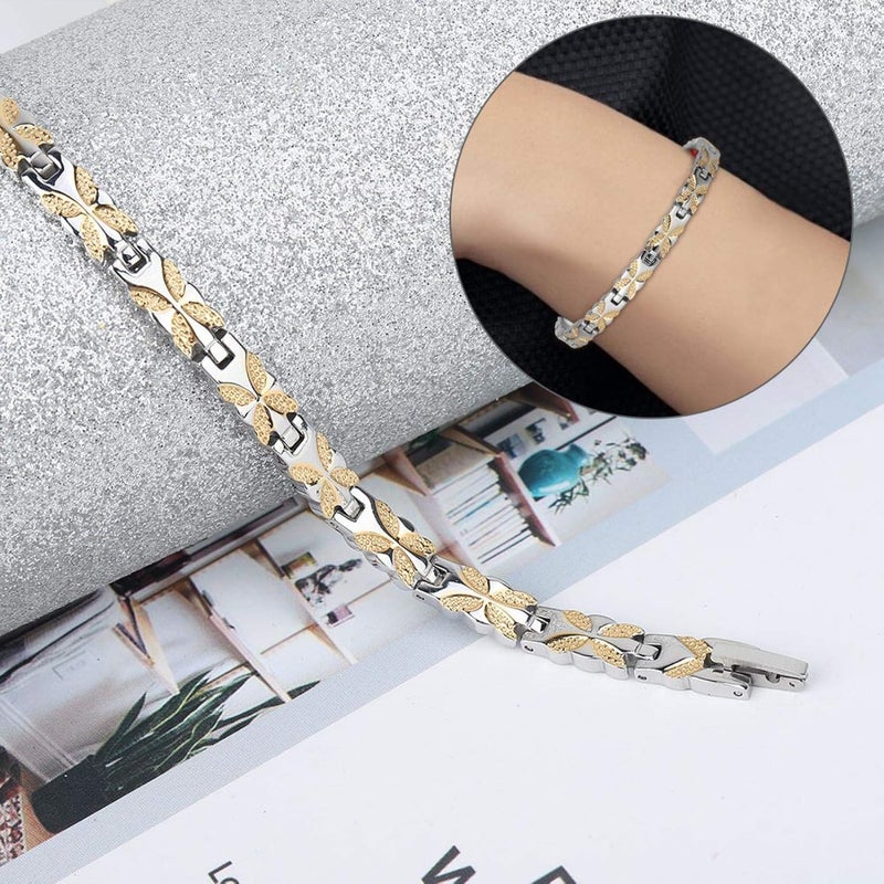 klarako Woman Stainless Steel Bracelets, Flower Shape Bracelet Women's Fashion Stainless Steel Bracelet Women's Heart Bracelet Jewelry Gift for Women - Image 2