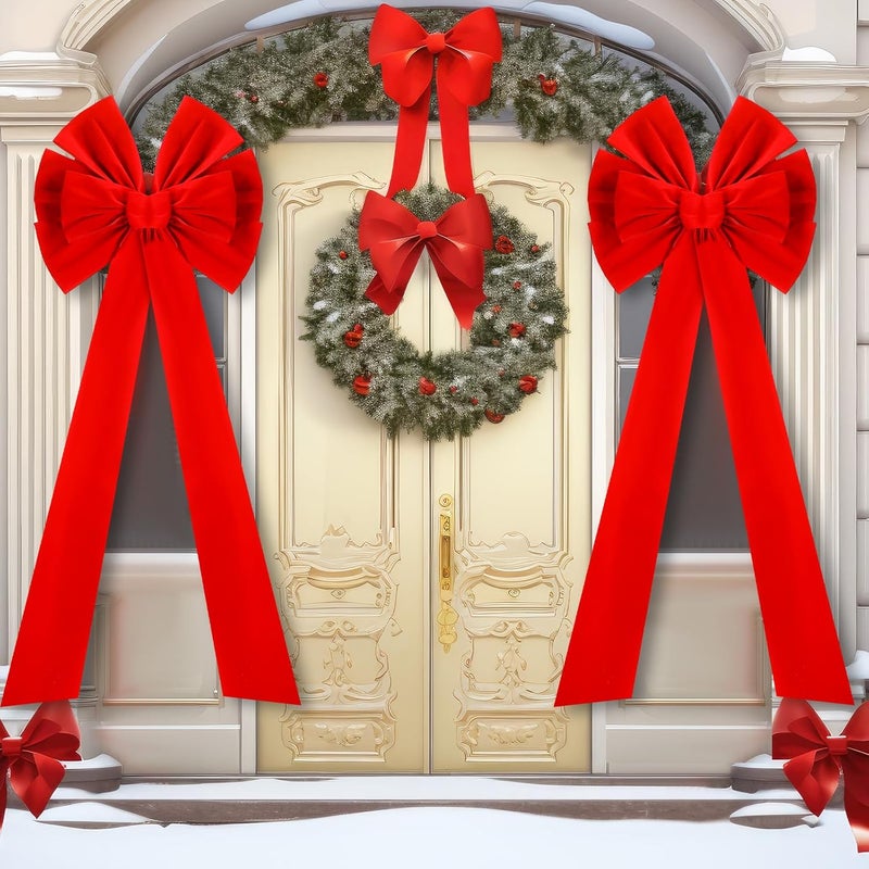 Hungdao Extra Large Christmas Tree Topper Bows 70.9 x 19.7 Inch Giant Oversized Huge Christmas Velvet Decorative Bows with Long Streamers for Tree Front Door Patio Outdoor Decor(Classic,Red) - Image 5