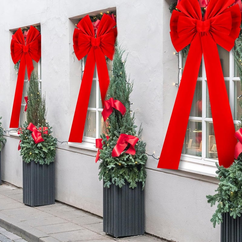 Hungdao Extra Large Christmas Tree Topper Bows 70.9 x 19.7 Inch Giant Oversized Huge Christmas Velvet Decorative Bows with Long Streamers for Tree Front Door Patio Outdoor Decor(Classic,Red) - Image 4