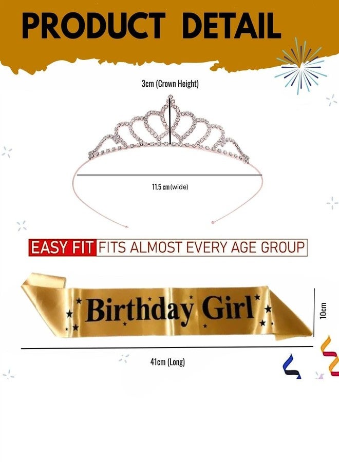 WISHIFY Birthday Sash & Rhinestone Tiara Crown Set for Women & Girls | Satin Birthday Girl Sash with Crown | Party & Photoshoot Accessory - Image 2