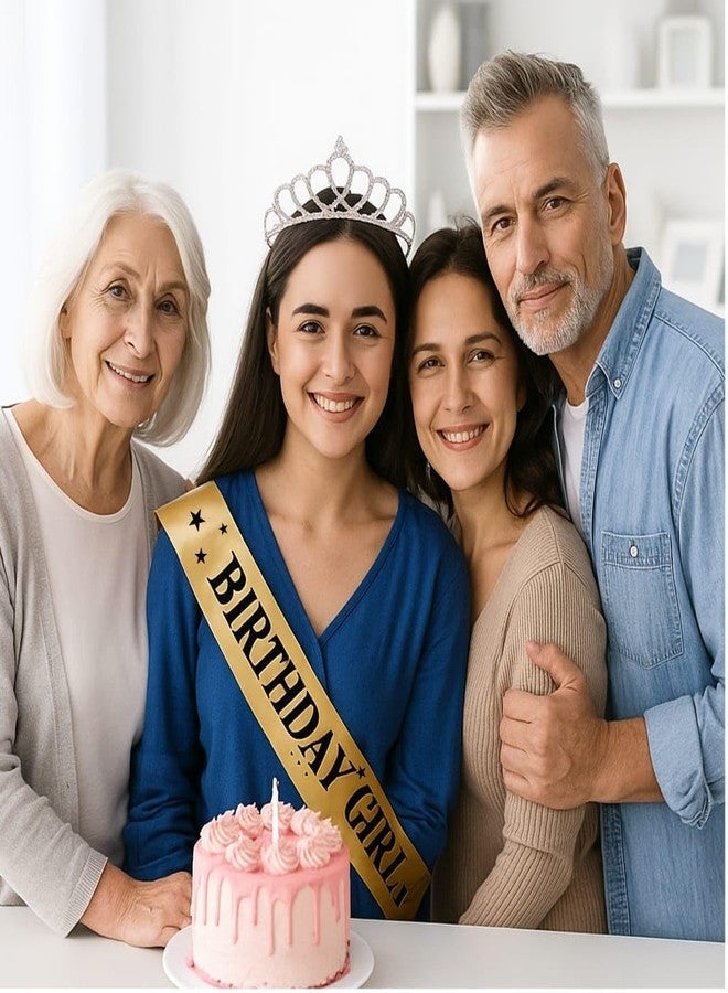WISHIFY Birthday Sash & Rhinestone Tiara Crown Set for Women & Girls | Satin Birthday Girl Sash with Crown | Party & Photoshoot Accessory - Image 5