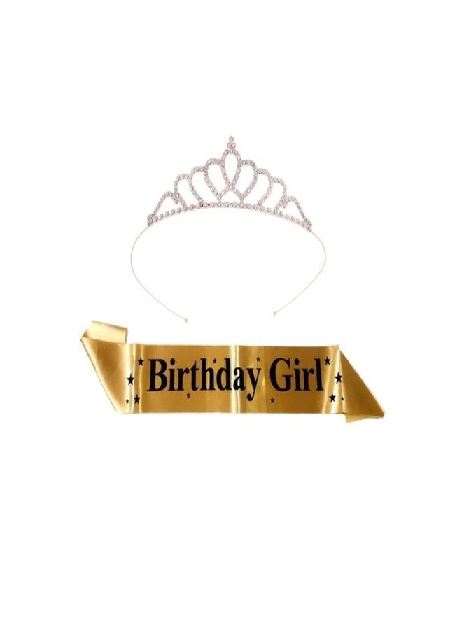 WISHIFY Birthday Sash & Rhinestone Tiara Crown Set for Women & Girls | Satin Birthday Girl Sash with Crown | Party & Photoshoot Accessory - Image 1