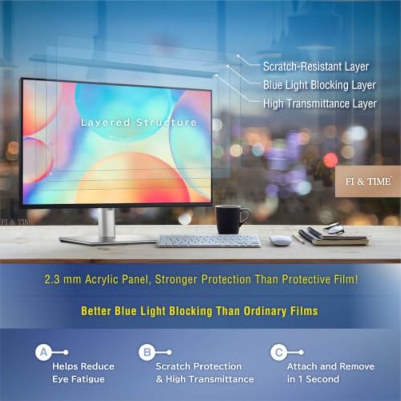 27 لوحة تقليل الضوء الأزرق لشاشة الكمبيوتر 26- Imac Blue Light Cut 99.9 واقي شاشة قابل للفصل للعناية بالعين من الأكريليك - Image 5