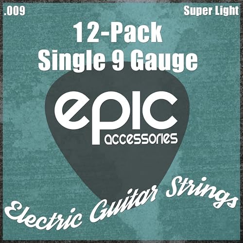 Epic Accessories 12-Pack .009 Gauge High E String Single Electric Guitar Strings Individually Wrapped 9 Gauge Pack of 12 - Image 1