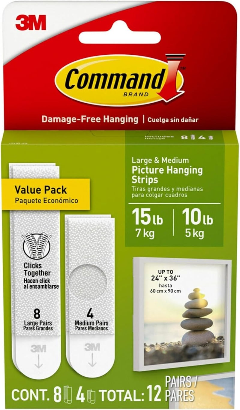 Command Large (15 Lb) & Medium (10 Lb) Picture Hanging Strips, Black, 12 Pairs (24 Strips), 17209ES - Image 2