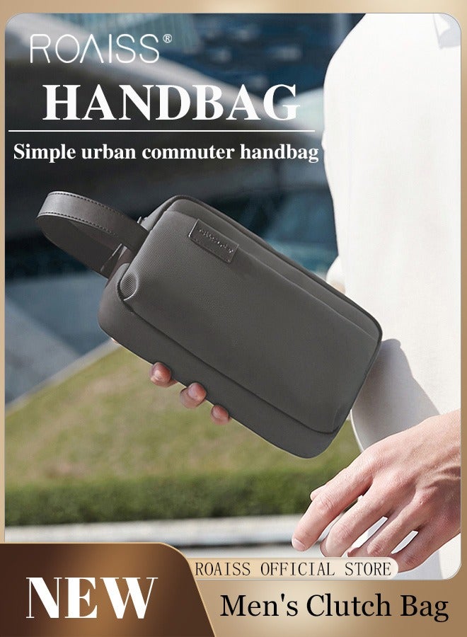 roaiss Men's Multifunctional Clutch Bag with Business Style Waterproof and Durable Material Large Capacity Wallet Card Holder Passport Holder Sunglasses Organizer Classic Solid Color Men Waist Bag Handbag Grey 23*7*15cm - Image 1