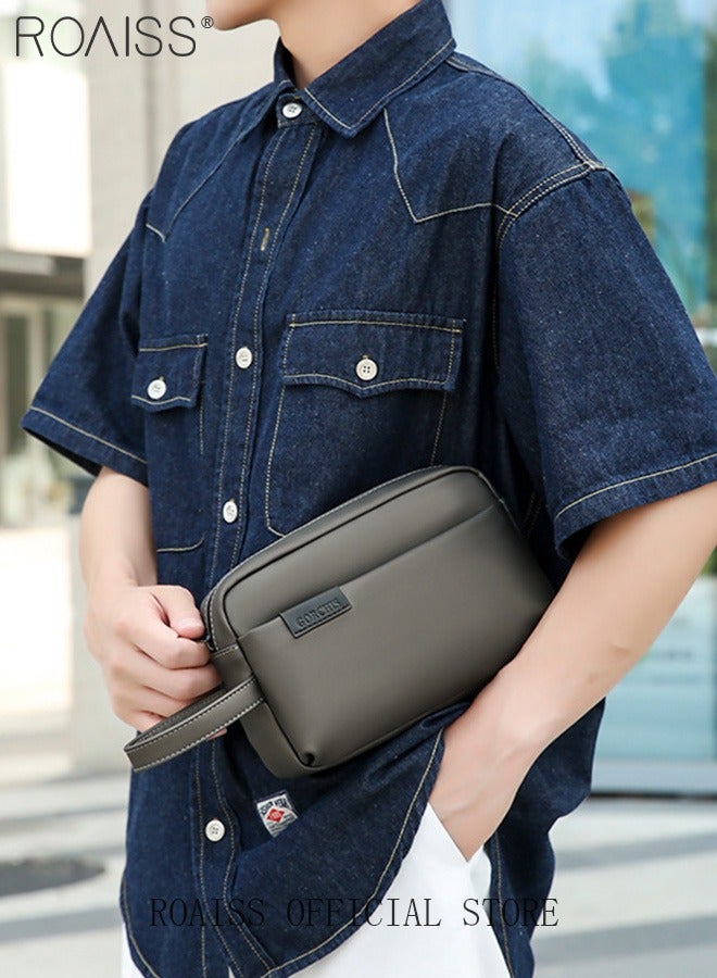 roaiss Men's Multifunctional Clutch Bag with Business Style Waterproof and Durable Material Large Capacity Wallet Card Holder Passport Holder Sunglasses Organizer Classic Solid Color Men Waist Bag Handbag Grey 23*7*15cm - Image 2