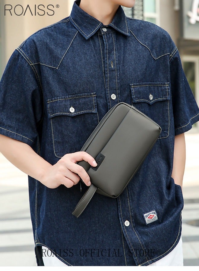 roaiss Men's Multifunctional Clutch Bag with Business Style Waterproof and Durable Material Large Capacity Wallet Card Holder Passport Holder Sunglasses Organizer Classic Solid Color Men Waist Bag Handbag Grey 23*7*15cm - Image 3