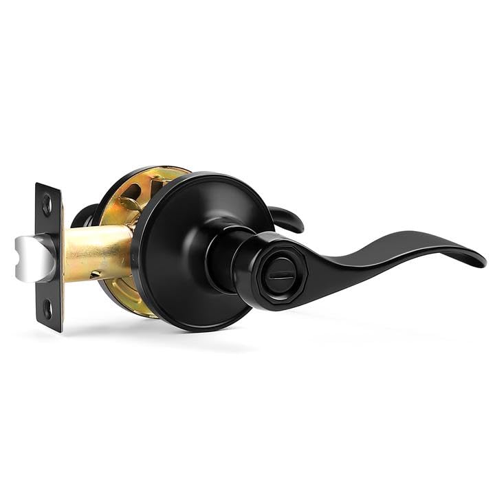 Probrico Door Handle Black Privacy Door Lever for Bathroom and Bedroom Doors Wave Style Interior Door Handles Reversible for LeftRight Handed DoorClassic Door KnobsNO Keys