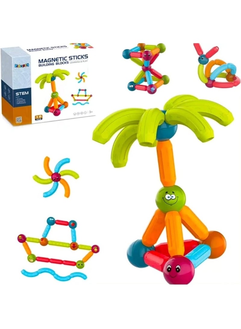 MAGNETIC STICKS Building Blocks - 38 PCS STEM Educational Toy for Kids I Magnetic Construction Learning Toy I Fun Creative Set for Boys  Girls Age 3+ - Image 1