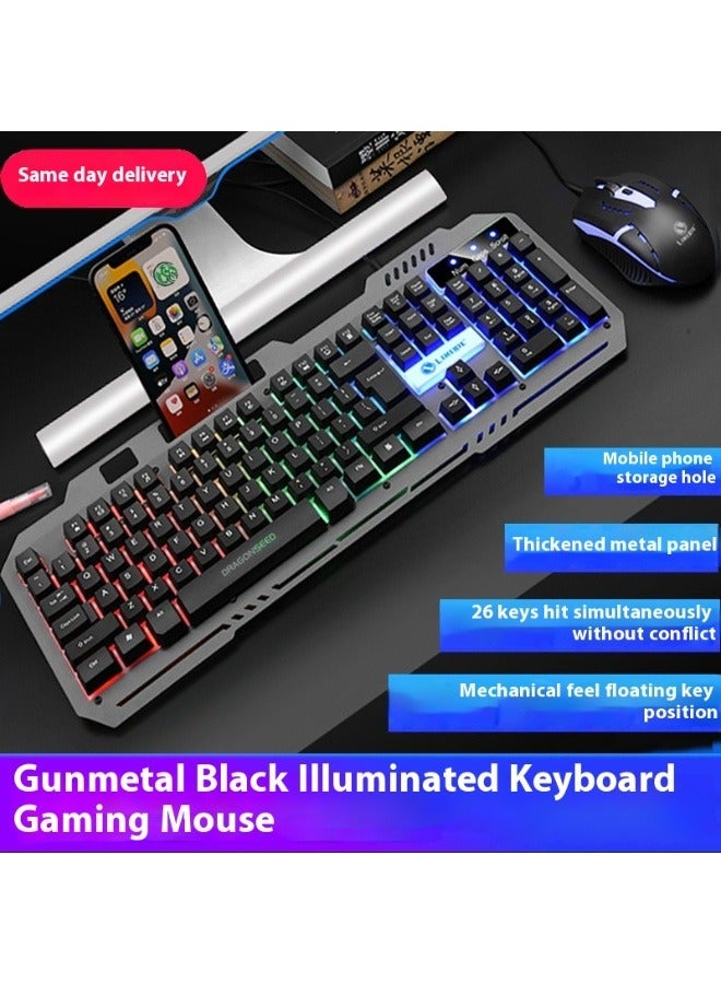 RGB Gaming Keyboard Mouse Combo - Anti-Splash, Built-in Phone Holder, Plug  Play - 104 Keys, 1200/1800 DPI, Anti-Ghosting, Metal Panel for PC Gamers - Image 3