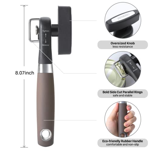 Beneno Can Opener, Manual Side Safe Cut Can Opener Smooth Edge with Durable Sharp Blade, Effort-Saving Knob & Comfortable Non-slip Handle, Brown - Image 2