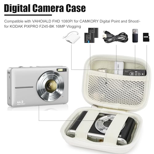 Veki Digital Camera Case Compatible With KODAK PIXPRO FZ45 FZ55/ for CAMKORY DC403 FHD 1080P Digital Point and Shoot Vlogging/SD Card, Travel Carry Cases Bag (White) - Image 2