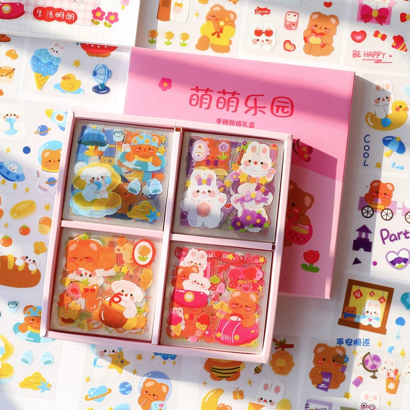 Cute Cartoon Bunny Bear Stickers EAMOTOL 100 Sheets Kawaii Animals Transparent PET Scrapbooking Clipping Supplies Decals for Journaling Planners Collage Junk Journal Bullet Album Calendar Phone Case