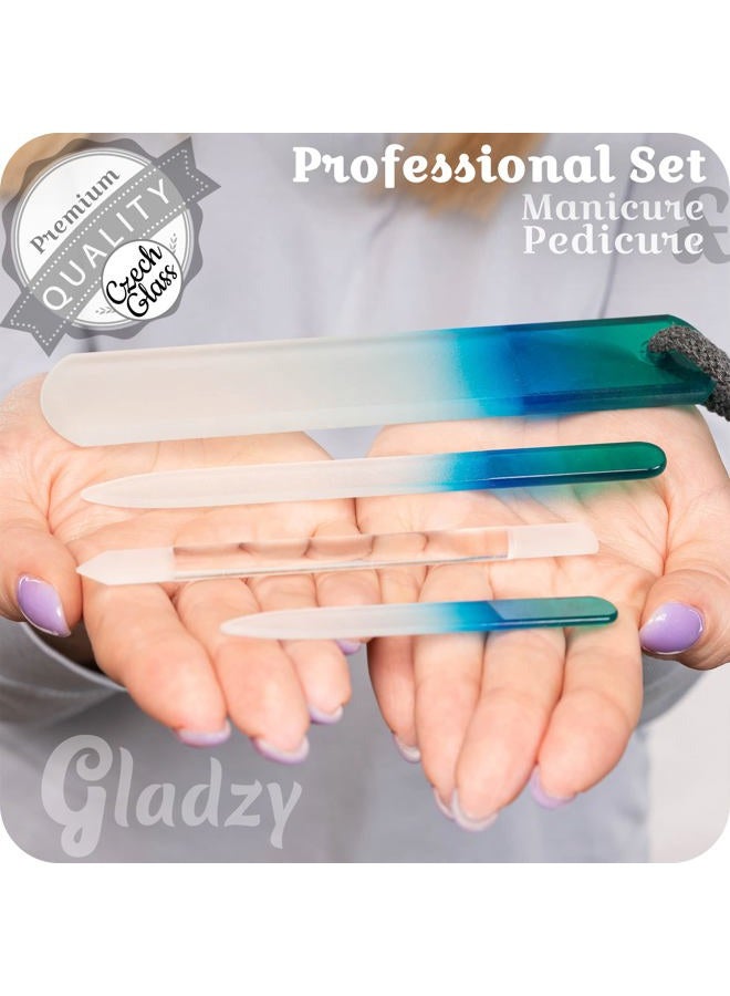 Gladzy Genuine Czech Glass Nail File Set - Double Sided Etched Different Grit Surface, Callus Remover Foot Rasp, Precision Filing Cuticle Pusher, Manicure & Pedicure, Professional Nail Care & Art, EU Quality - Image 2