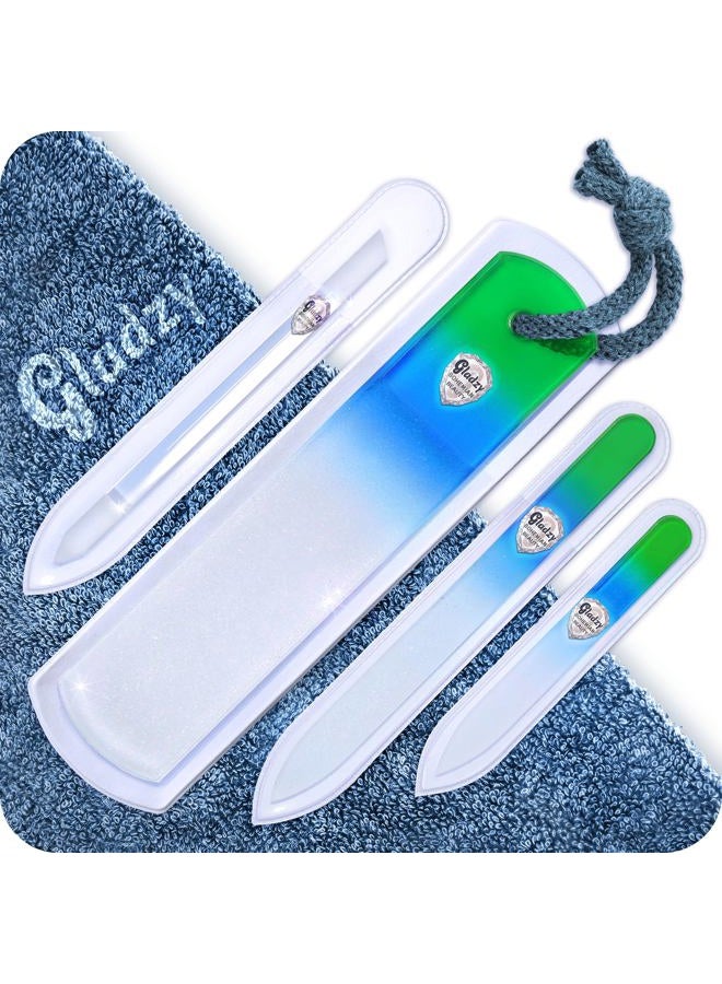 Gladzy Genuine Czech Glass Nail File Set - Double Sided Etched Different Grit Surface, Callus Remover Foot Rasp, Precision Filing Cuticle Pusher, Manicure & Pedicure, Professional Nail Care & Art, EU Quality - Image 1