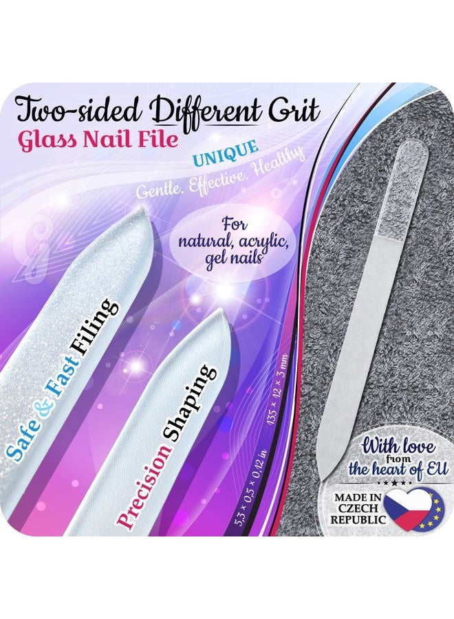 Gladzy Genuine Czech Glass Nail File Set - Double Sided Etched Different Grit Surface, Callus Remover Foot Rasp, Precision Filing Cuticle Pusher, Manicure & Pedicure, Professional Nail Care & Art, EU Quality - Image 4