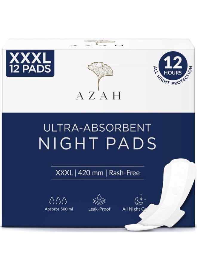 Azah Sanitary Pads for Women XXXL [Pack of 12] | Extra Large Night Pads | Cottony Soft Sanitary Napkins for Women | XXXL Pads for Womens Heavy Flow | Leak Proof for Overnight Protection - Image 1