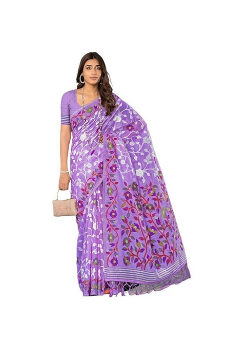 Women's Cotton Jacquard Saree With Unstitched Blouse Piece
