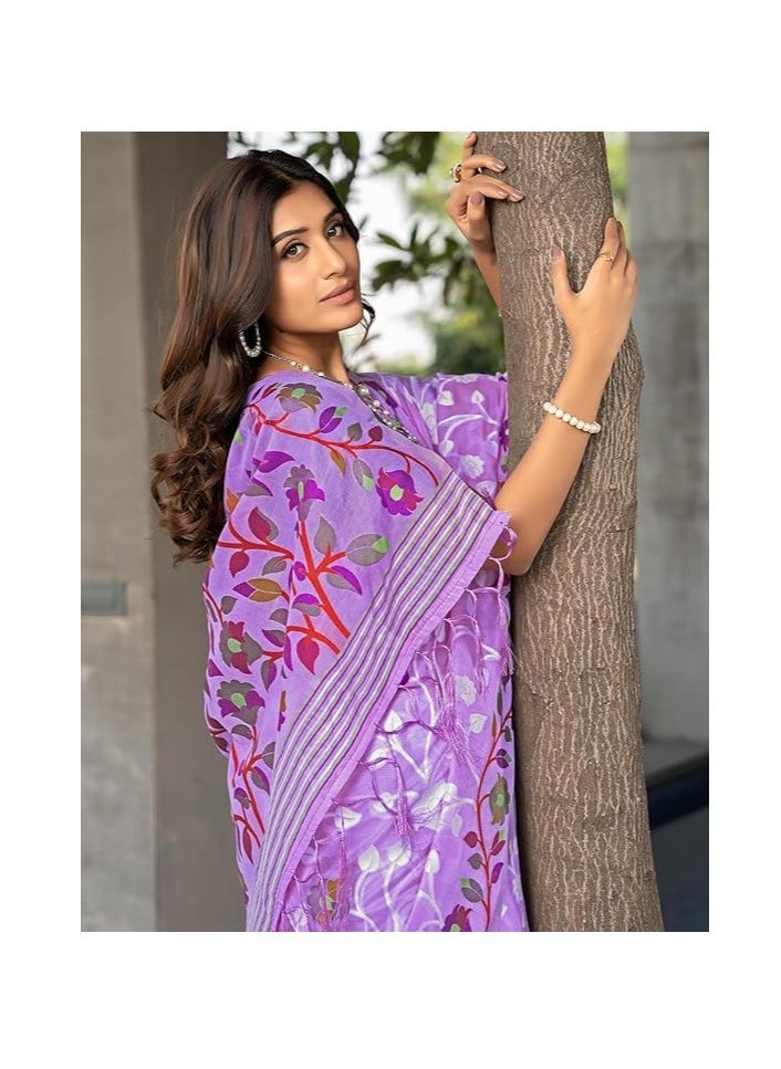 Women's Cotton Jacquard Saree With Unstitched Blouse Piece