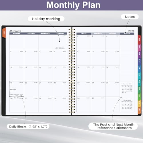 Artfan 2026 Appointment Book & Planner - 2026 Daily Hourly Planner, JAN 2026 - DEC 2026, 8.5" x 11", 2026 Weekly Appointment Book, 2026 Planners with 15-Minute Interval, Leather Cover, Colorful Tabs - Black - Image 3