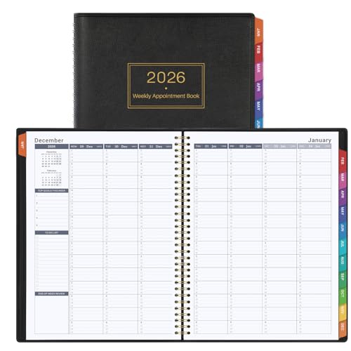 Artfan 2026 Appointment Book & Planner - 2026 Daily Hourly Planner, JAN 2026 - DEC 2026, 8.5" x 11", 2026 Weekly Appointment Book, 2026 Planners with 15-Minute Interval, Leather Cover, Colorful Tabs - Black - Image 1