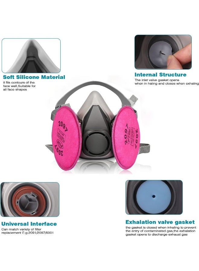 Half Facepiece Reusable Respirator with 2097 Filters Against Dust, Particle, Pollen, Lead Paint  Asbestos  - Image 3