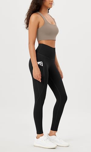 ODODOS Women's High Waisted Full Length Yoga Leggings with Pockets, 28" Inseam Tummy Control Non See Through Workout Athletic Running Yoga Pants, Black, Small - Image 3