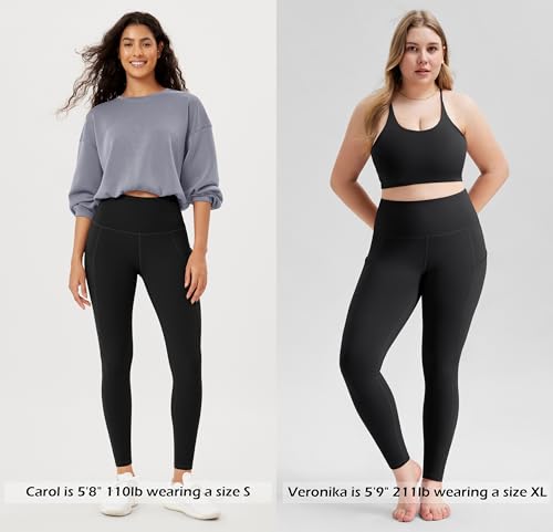 ODODOS Women's High Waisted Full Length Yoga Leggings with Pockets, 28" Inseam Tummy Control Non See Through Workout Athletic Running Yoga Pants, Black, Small - Image 2