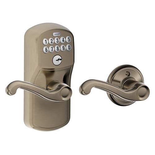 SCHLAGE FE575 PLY 620 FLA Plymouth Keypad Entry with AutoLock and Flair Levers Antique Pewter