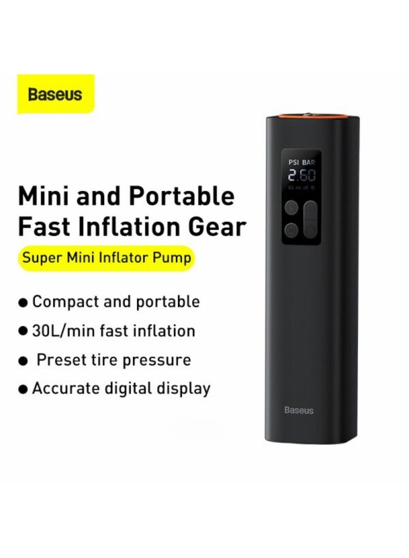 Baseus Baseus Super Mini Inflator Pump Air Compressor Portable Hand-Held Auto Tire Pump - Black  - Image 2